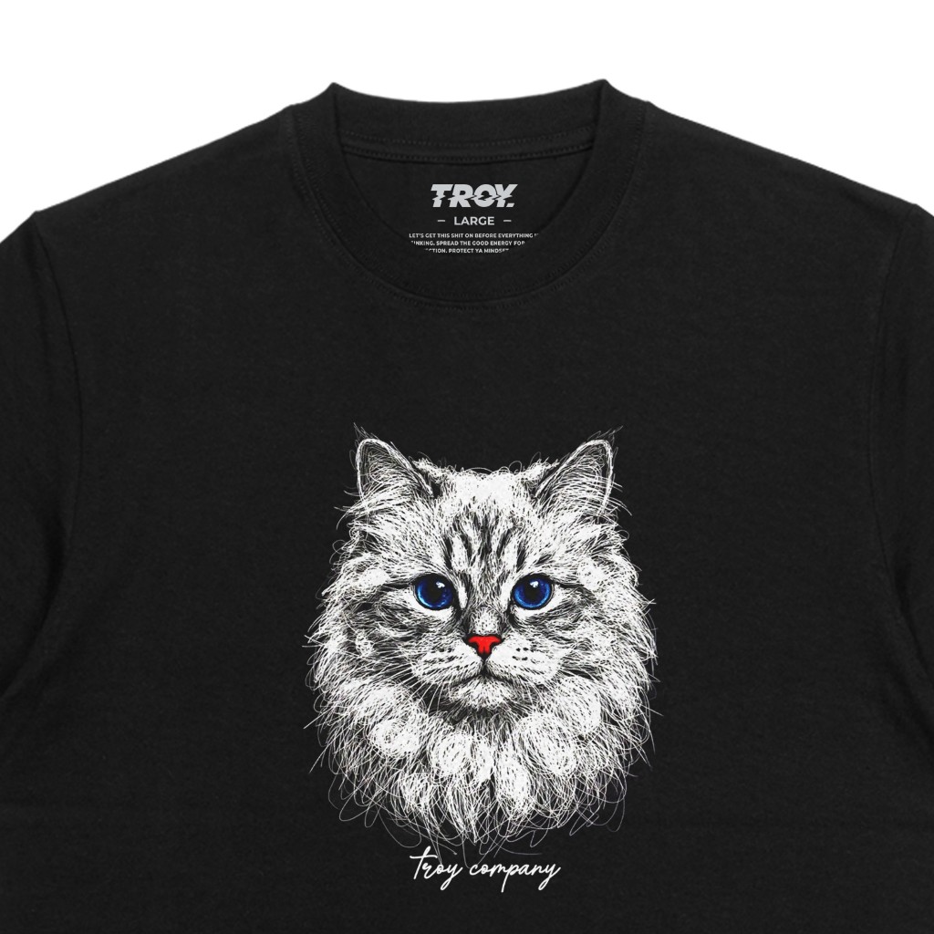 Troy Company T-shirt Black Cat Line - Kaos Pria Lengan Pendek Hitam MTD 3654