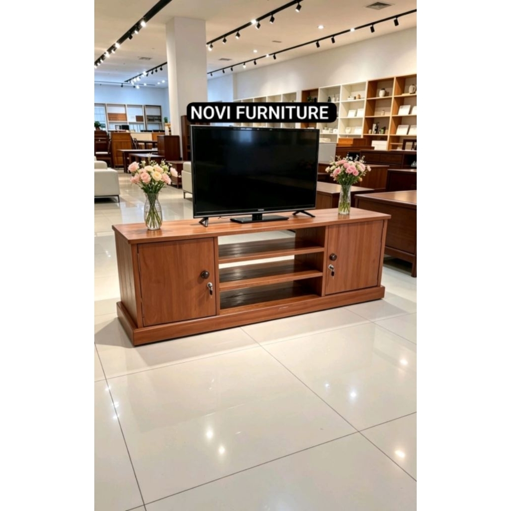 meja tv  pintu kunci kayu mahoni