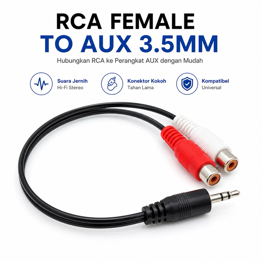 Kabel RCA ke AUX 35mm Stereo HiFi Untuk Speaker Amplifier TV Audio Konduktor Tembaga 30cm
