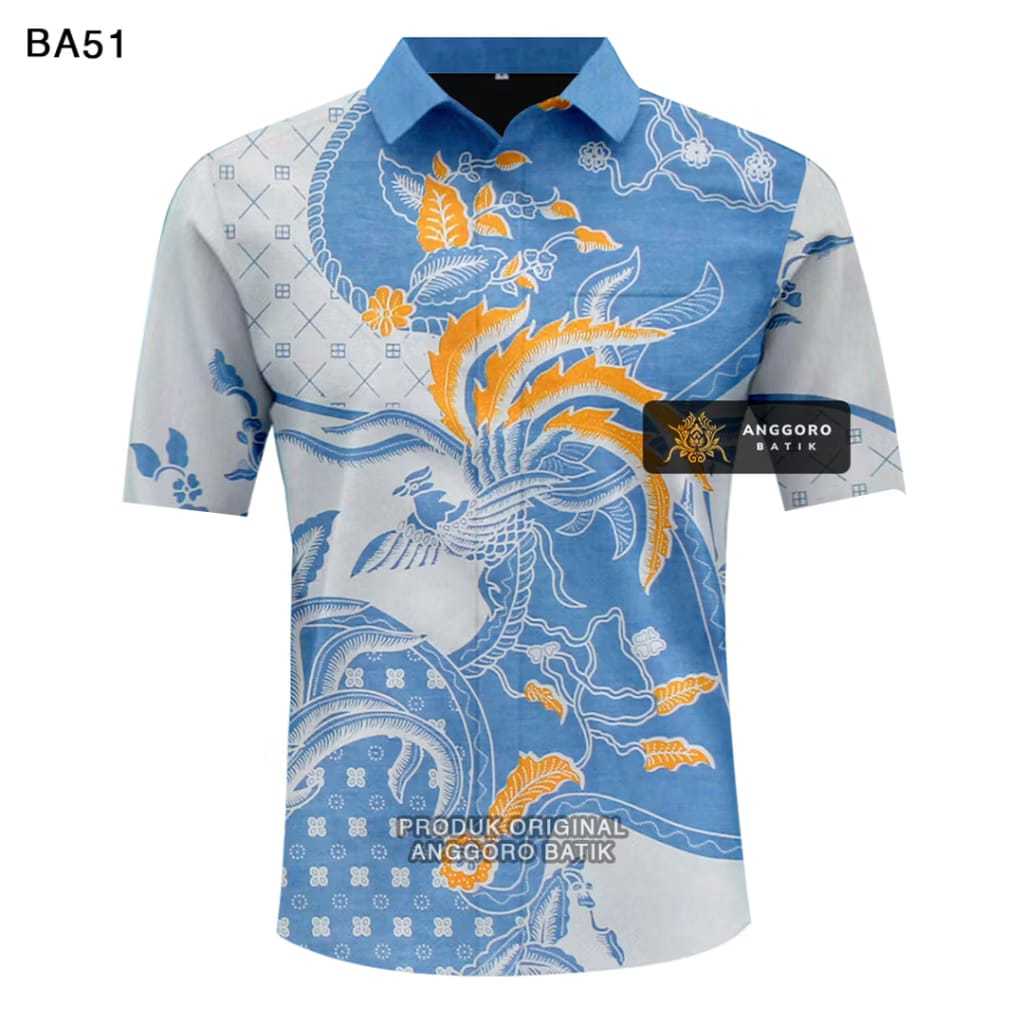 Kemeja Anggoro Batik Motif Naga BA51 - Atasan Kemeja Batik Pria Slimfit Original Lengan Pendek Lapis