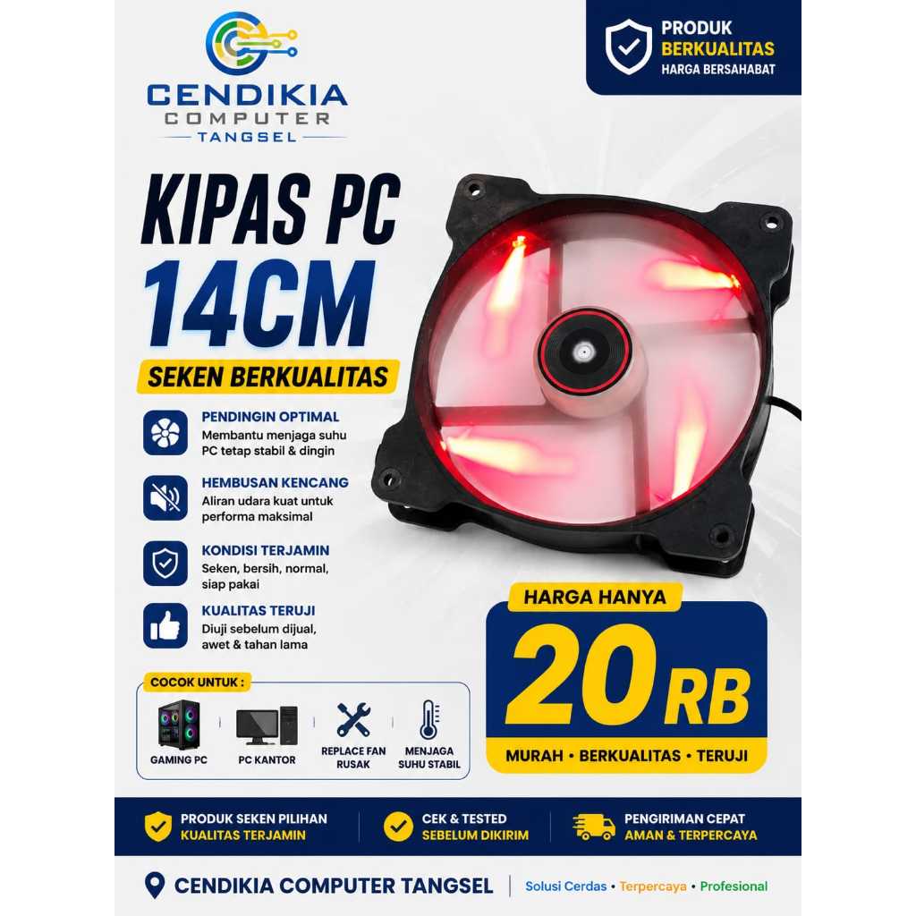 fan cpu 14 cm led merah