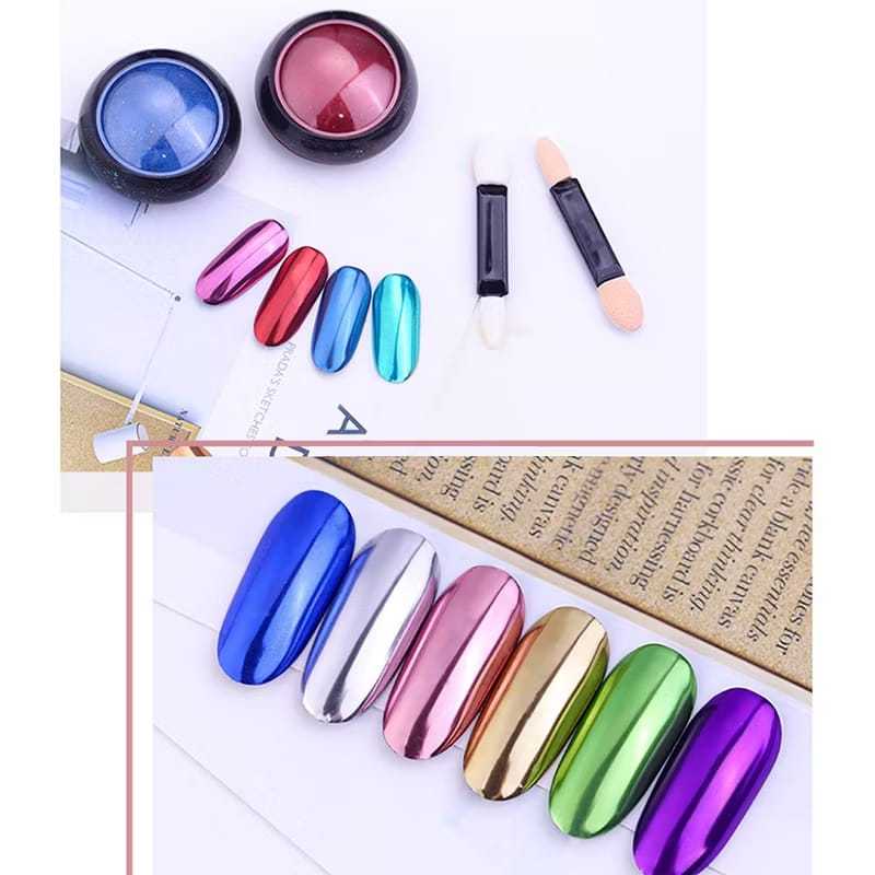 Serbuk Glitter Kuku Mirror Chrome Powder - Efek Cermin, 24 Warna
