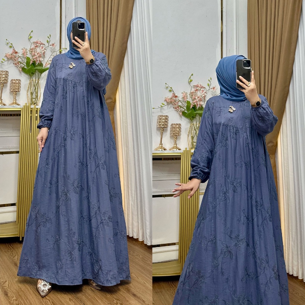 Nura CollectionOfficial - Katpol Zakira - Katun Polo Bordir - Baju Gamis Wanita Model Terbaru Bahan 