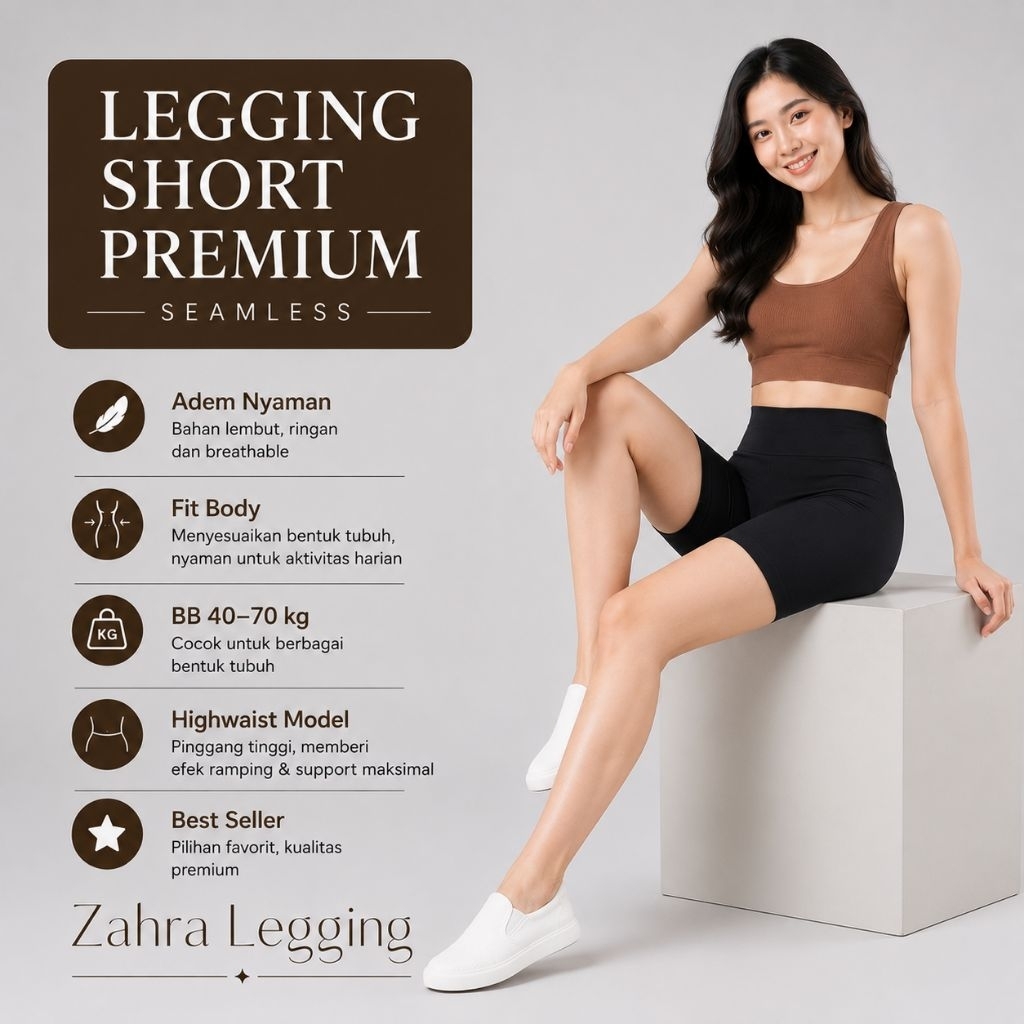 Short Legging Wanita Seamless BB 40-70kg | Highwaist Fit & Strecth