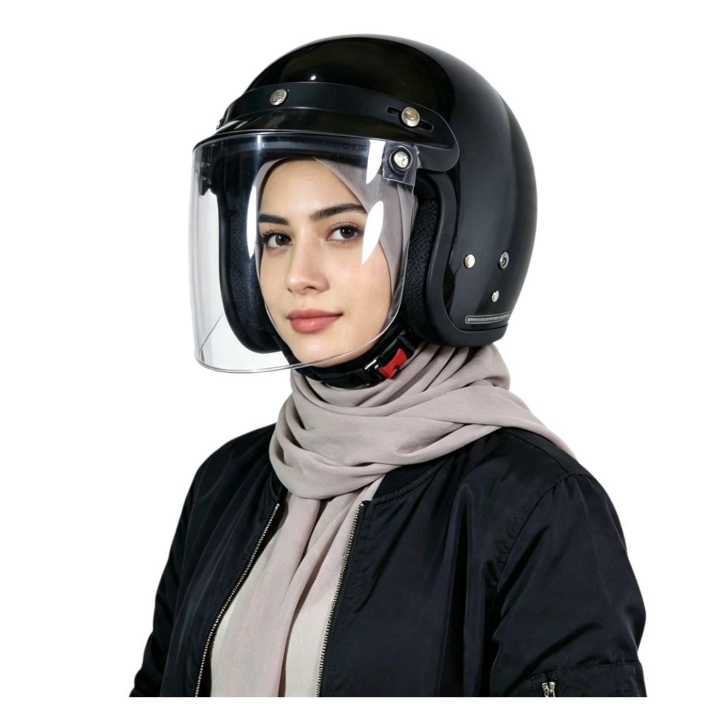 Helm Bogo RETRO RX Polos Helm Bogo Retro Half Face SNI Remaja Dewasa Pria Dan Wanita Hijab