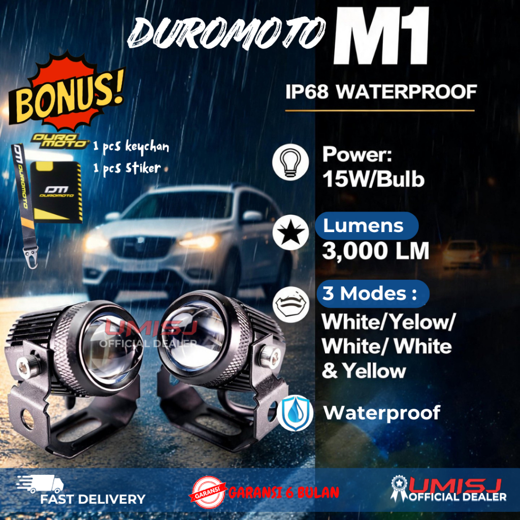 OFFICIAL DEALER JOGJA DUROMOTO M1 Lampu Tembak Sorot Mini Laser 2 Warna Putih Kuning Original / Lamp