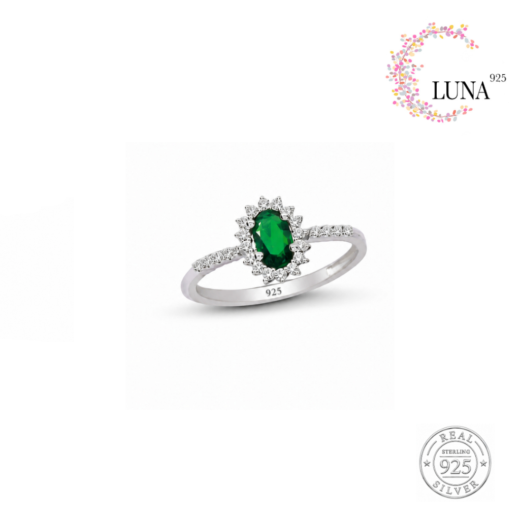 LUNA Perhiasan Wanita - Cincin Batu Oval Warna 4x6 Perak Asli - Silver 925