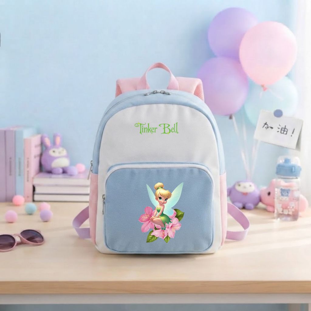 Catenzo - CUT 030 U333 Tas Ransel Anak Perempuan Motif Tinkerbell Warna Pink Biru | Tas Sekolah Anak