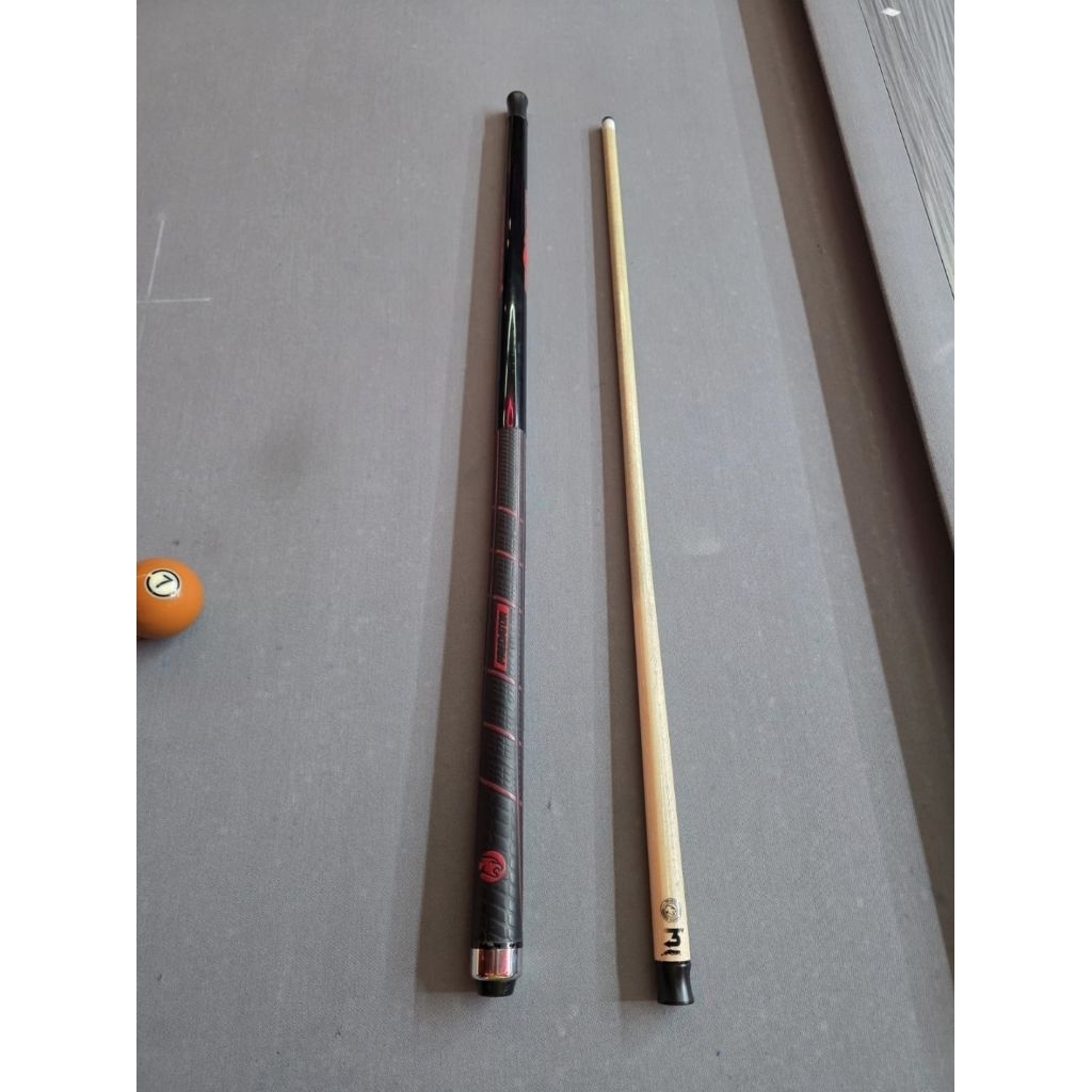 preloved stik billiar butt predator sport 2 black red + shaft predator 314-3 joint radial tip zan hy