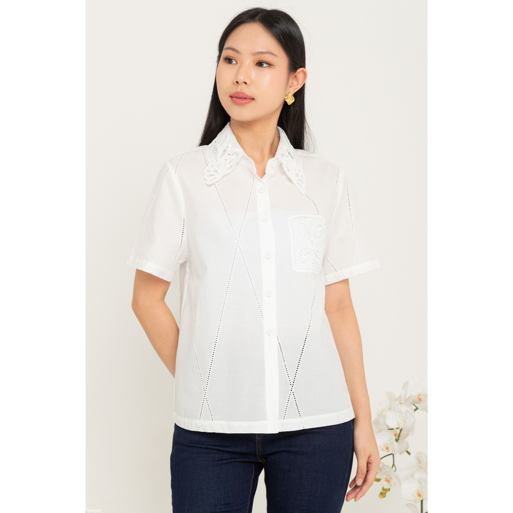 SISTER'S Blouse - Kemeja Atasan Wanita Katun Kerah Renda C9568 (CAP26)