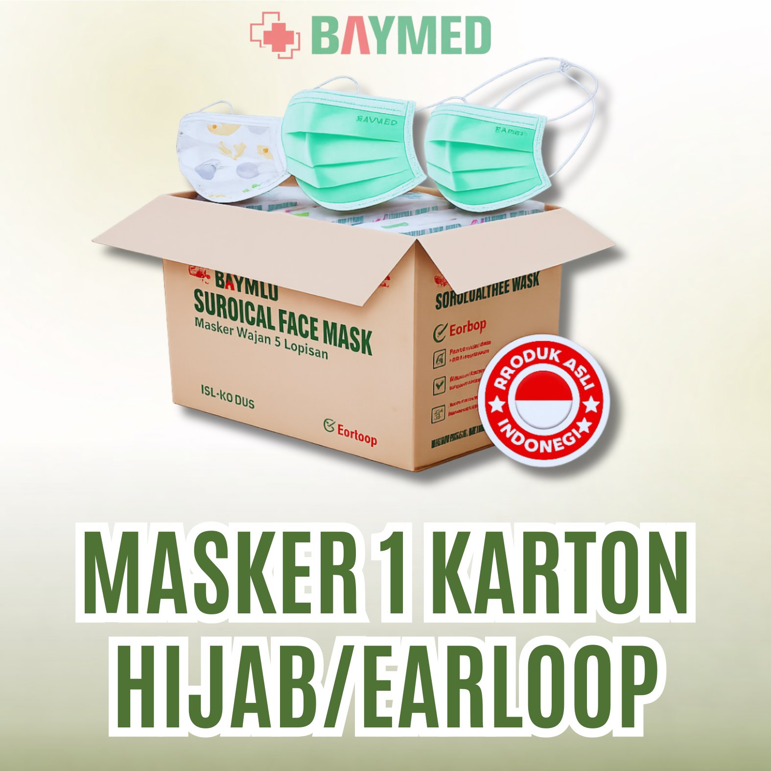 Masker 1 Karton Baymed Earloop/Hijab Isi 40 Box 3Ply