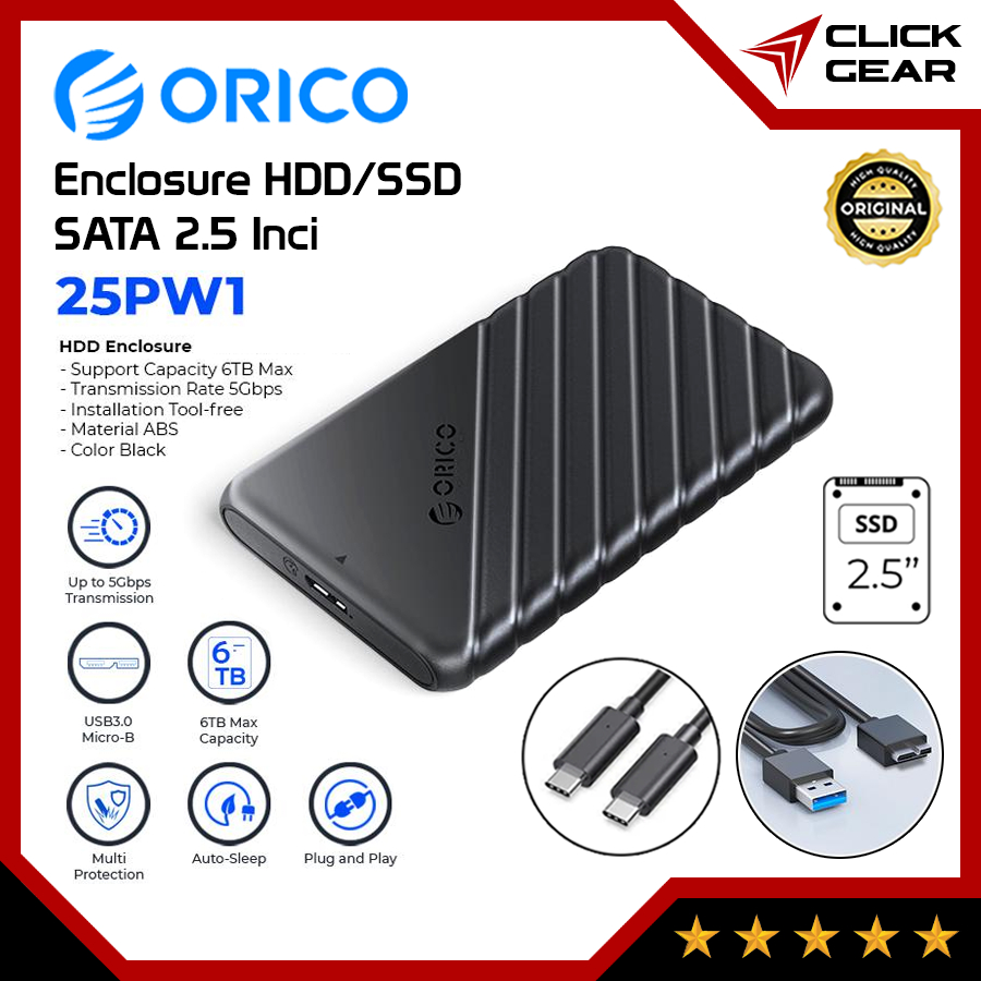 ORICO 25PW1-U3/C3 - Enclosure SATA 2.5" USB A / Type C HDD HD SSD Cover Casing Case Dock Docking Har