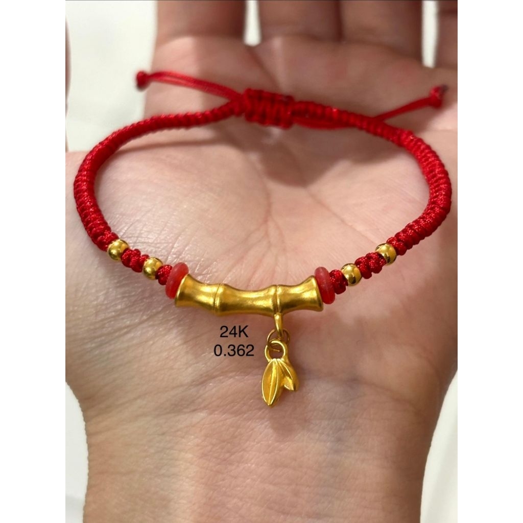Gelang Tali Merah Motif Bambu Emas 24 Karat Asli – Simbol Kemajuan & Keberuntungan