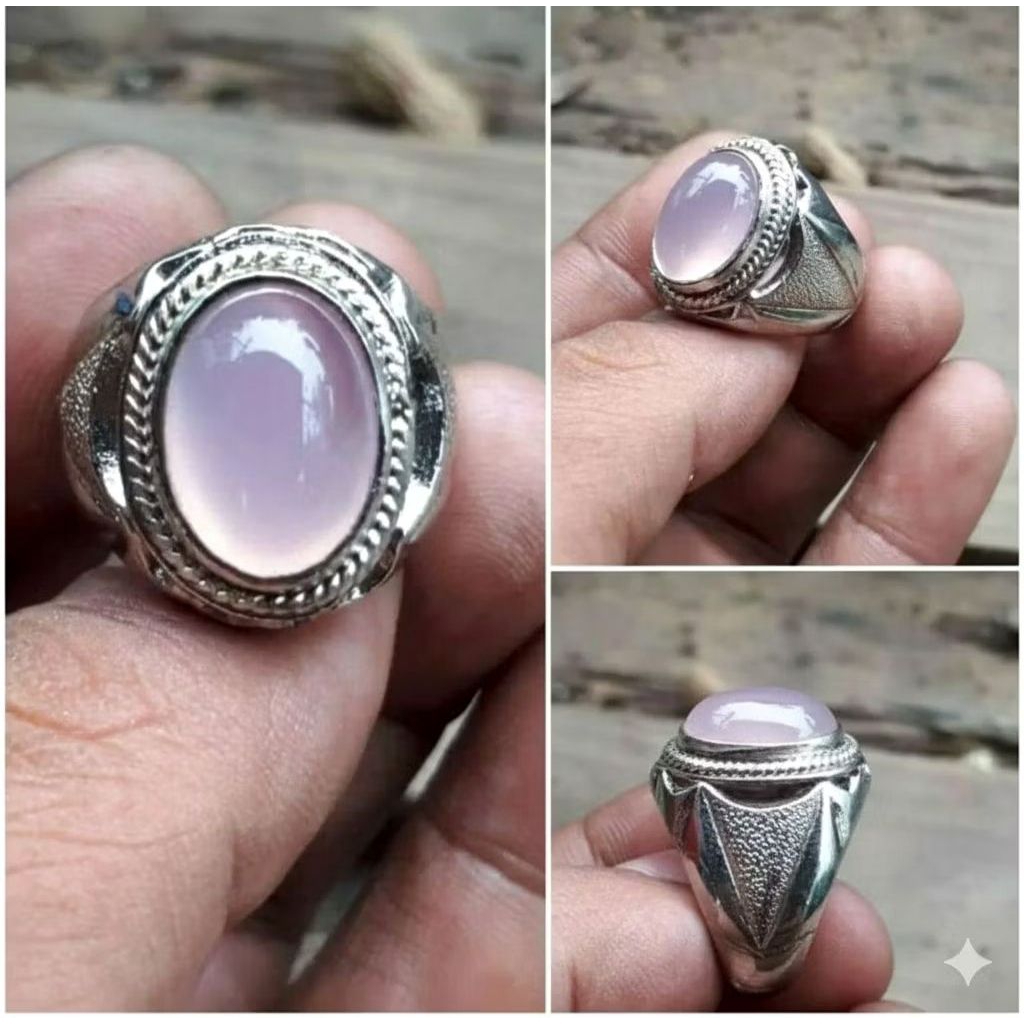Cincin Batu Akik Lavender Batu Raja 18 mm Ring Mban Alpaka Super