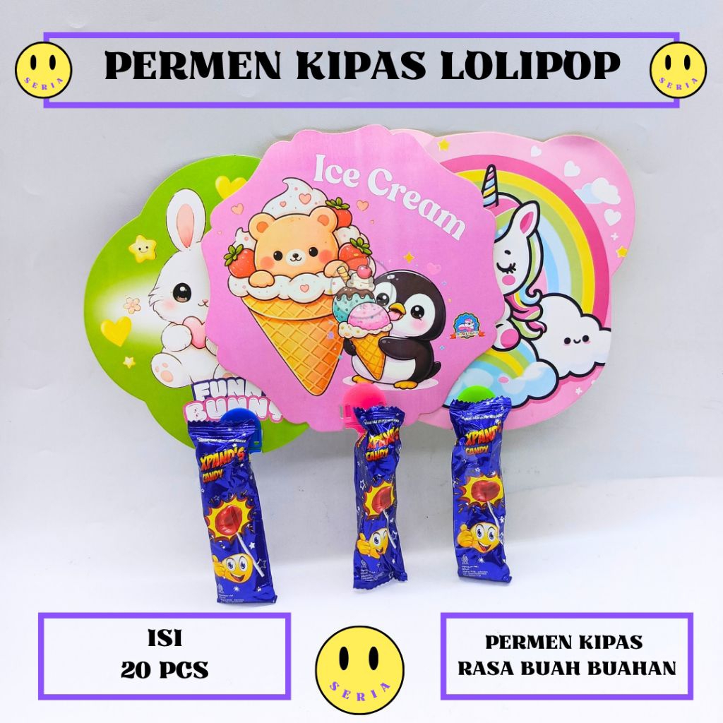 Permen kipas lolipop isi 20 pcs mainan anak kipas karakter kartun grosir murah