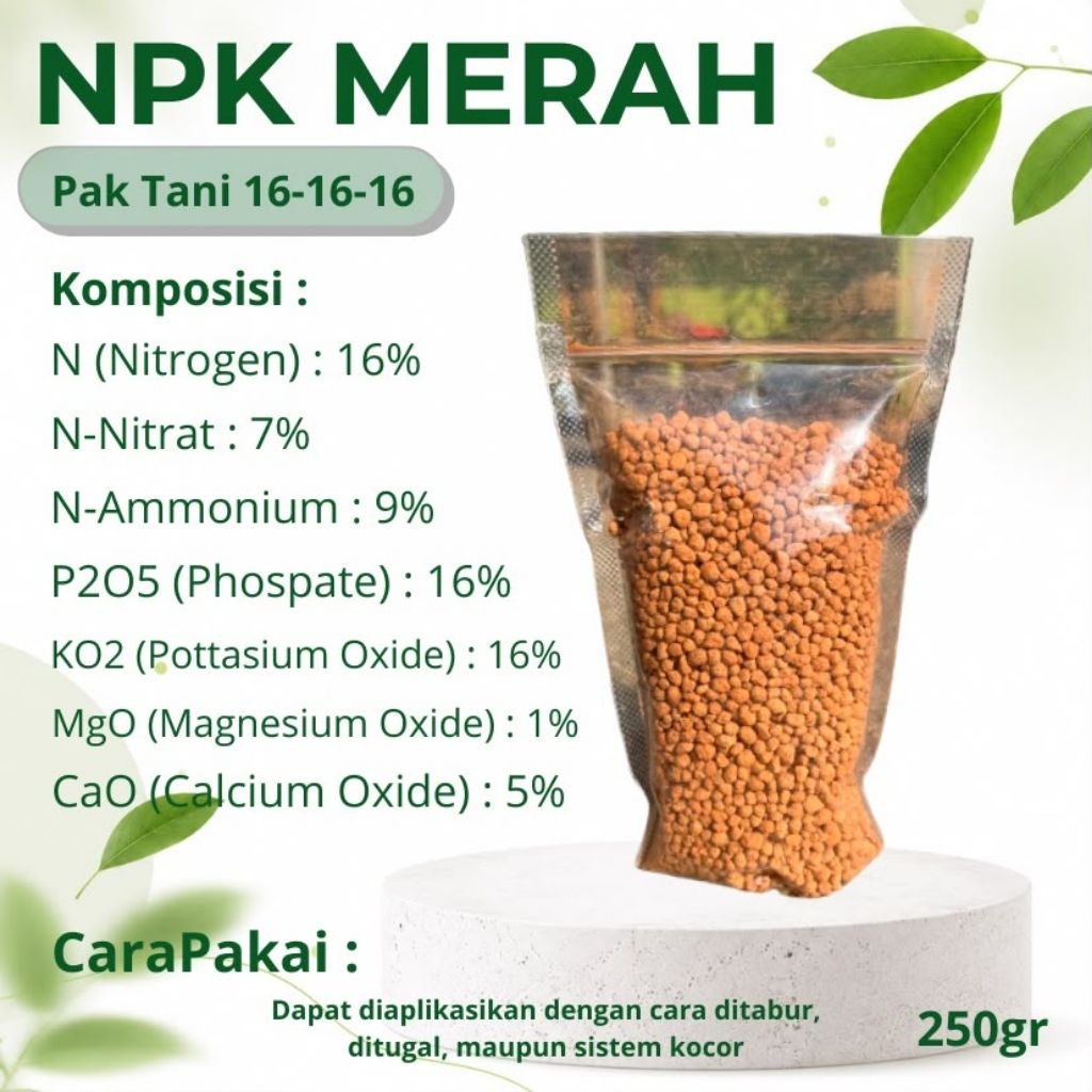 pupuk npk merah pak tani kemasan repack 250 gram