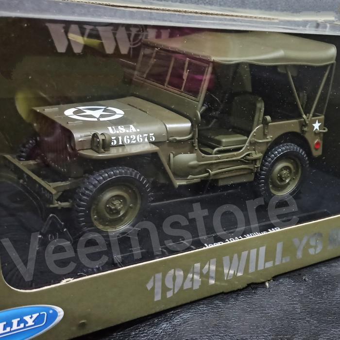 Miniku Miniatur Diecast Mobil Klasik Jeep Willys Mb 1941 1:18
