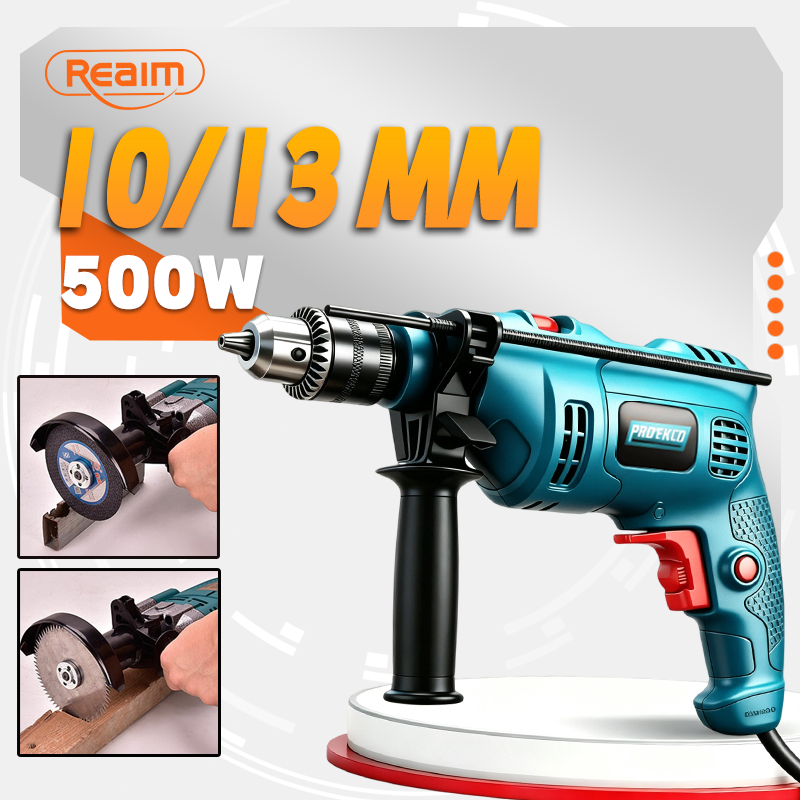 Reaim Bor Listrik 10mm / 13mm Bor Listrik 500W Bor Listrik Bor Beton Bor Dampak Listrik