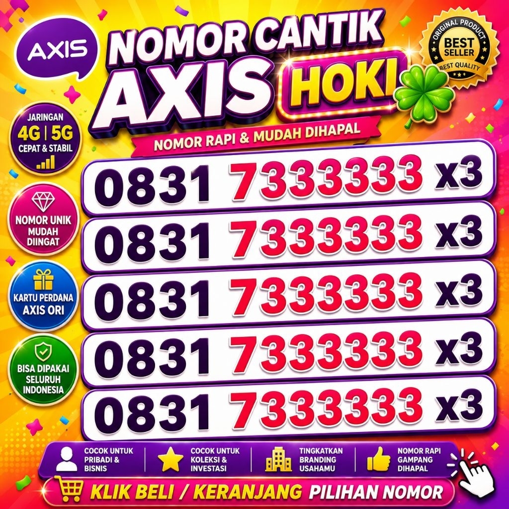 Kartu Perdana Nomor Cantik Axis Bronet Seri 33333 4G/5G/LTE Nasional | Bonus Kuota 3GB (E.33333)