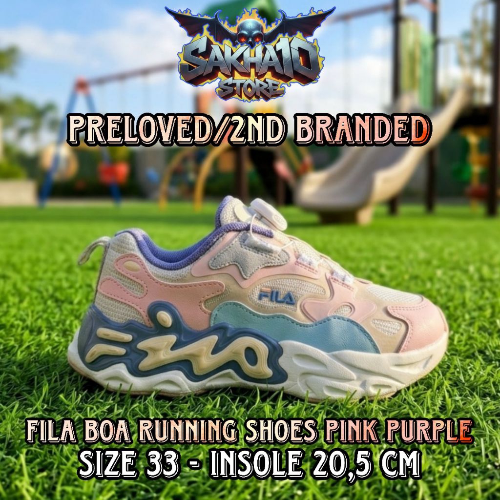 SEPATU SNEAKERS ANAK CEWE PINK PURPLE RINGAN FILA BOA PEACH RUNNING/OLAHRAGA/SANTAI/JALAN-JALAN UNIK