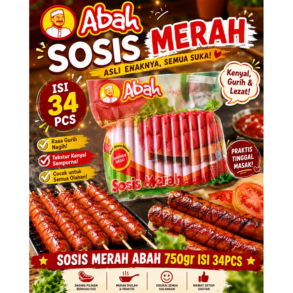 Sosis merah abah 750gr isi 34pcs