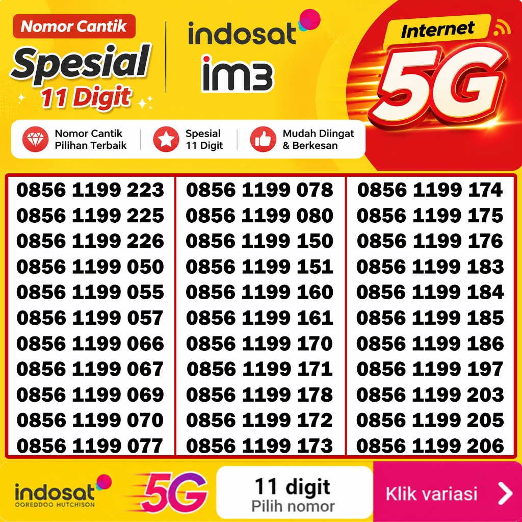 Nomor Cantik Indosat Ooredoo 11 Digit Murah 4G Lte Support 5G