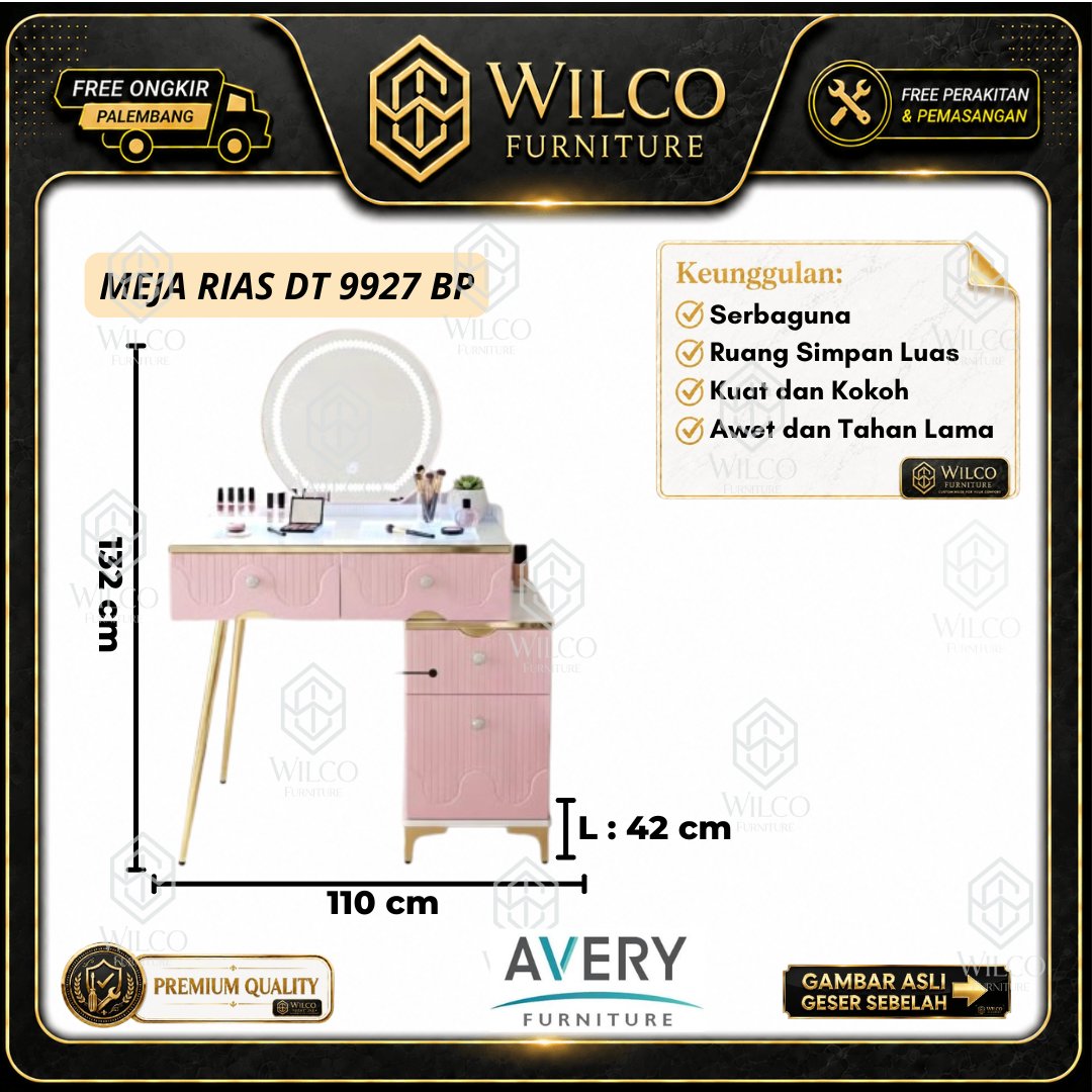 Meja Rias LED DT 9927 BP by Avery | Meja Kosmetik Kaca LED Multifungsi