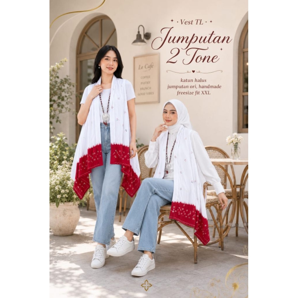 Outer Jumputan Merah Putih Bolero Batik Vest Batik Cardigan Outer Jumputan 2Tone Diansastro Wanita M