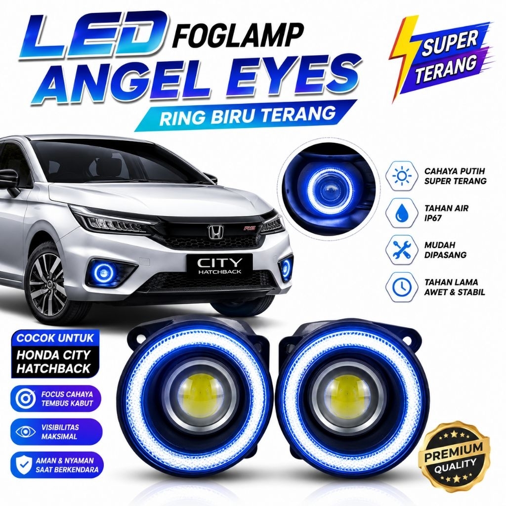 Lampu Kabut Mobil Foglamp Angel Eyes 89mm LED Projector Terang Tembus Kabut Avanza Xenia Innova Fort