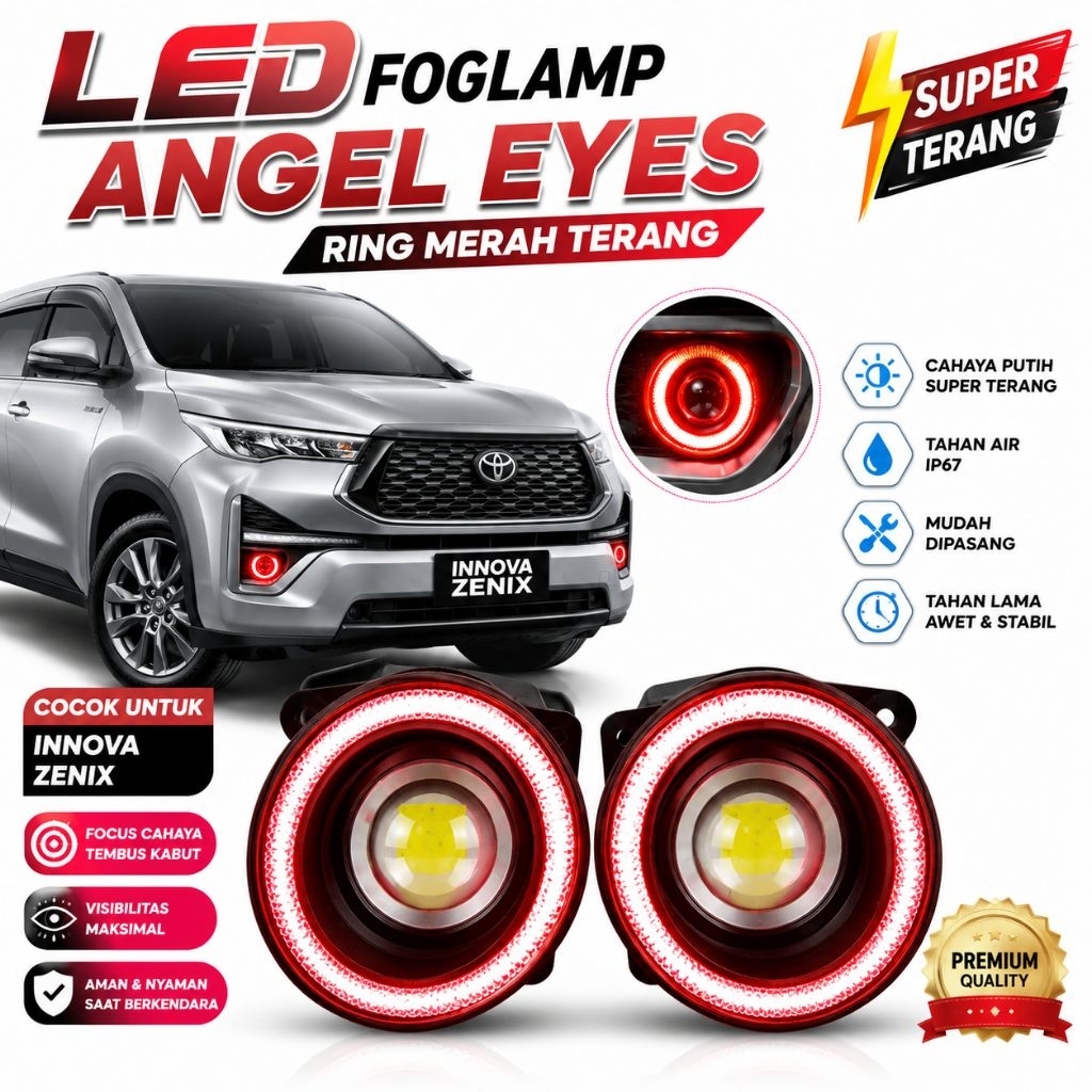 Foglamp LED Mobil Angel Eyes 89mm Projector Lampu Kabut Terang Avanza Xenia Innova Pajero Fortuner R