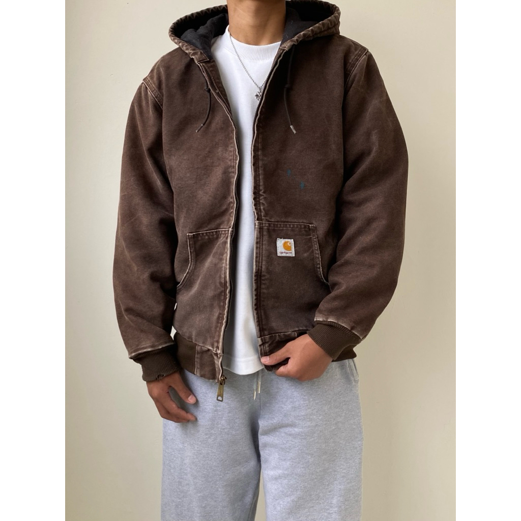 Vintage Faded Dark Brown Carhartt Hooded Active WJ130 DKB