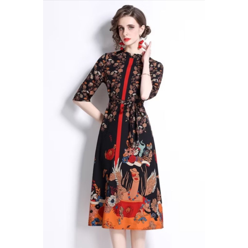 DRESS GAYA EROPA PRINTED - NEW