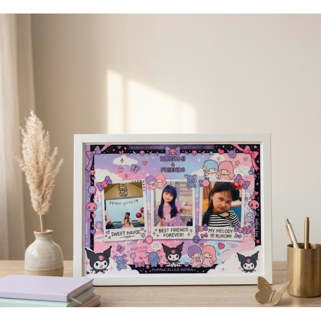 Cetak Foto Polaroid Tema Kuromi A4 - Kertas Glossy Paper RC -  1 HARI JADI