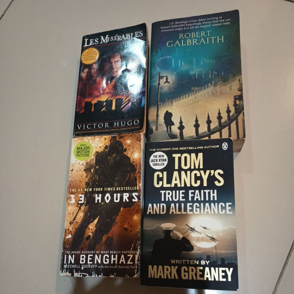 The Cuckoo's Calling, World War Z, Les Miserables, Schindler's list preloved bahasa Inggris