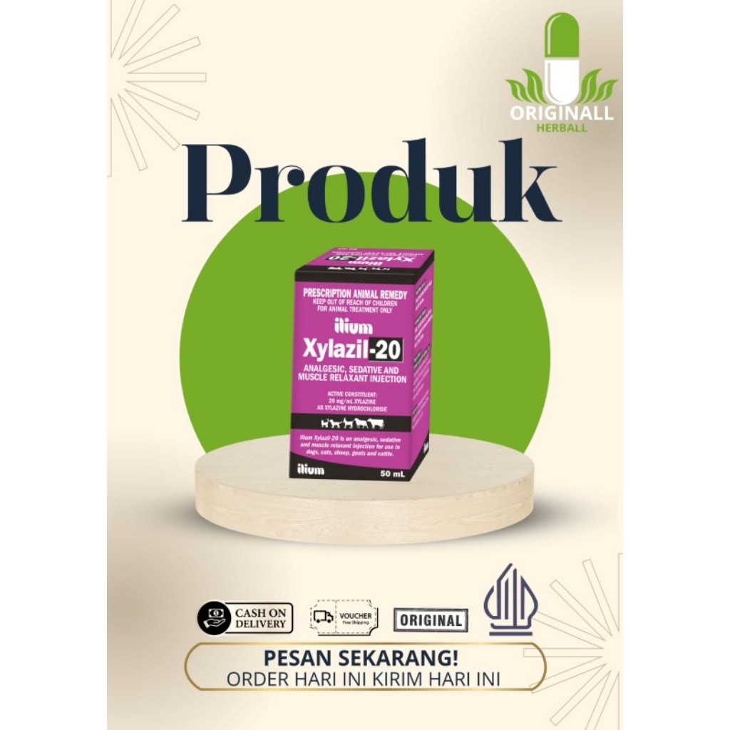 Xylazil-20 obat injeksi hewan golongan Xylazine 20 mg/ml yang berfungsi sebagai obat penenang, pered