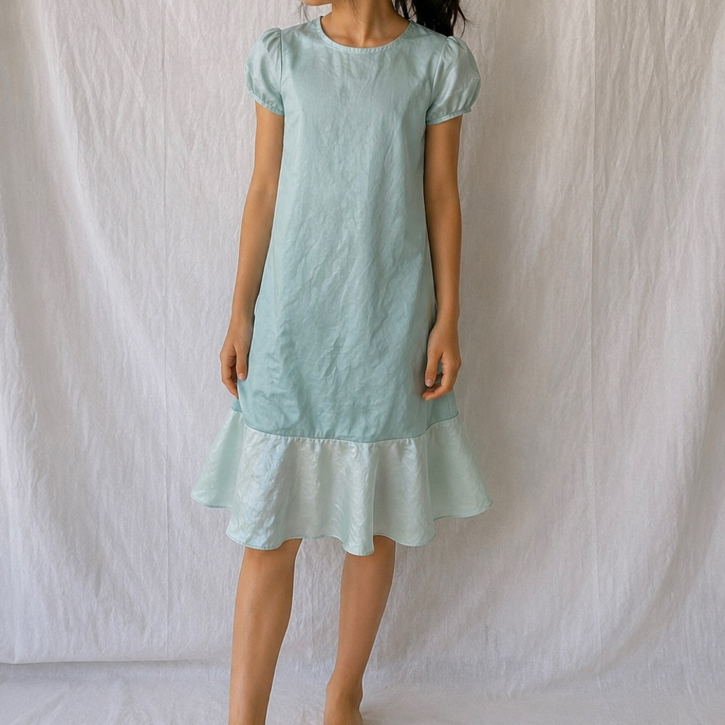 Preloved Dress Mermaid Mint Pastel | Midi Dress Wanita Elegant Minimalis | LD 65–70
