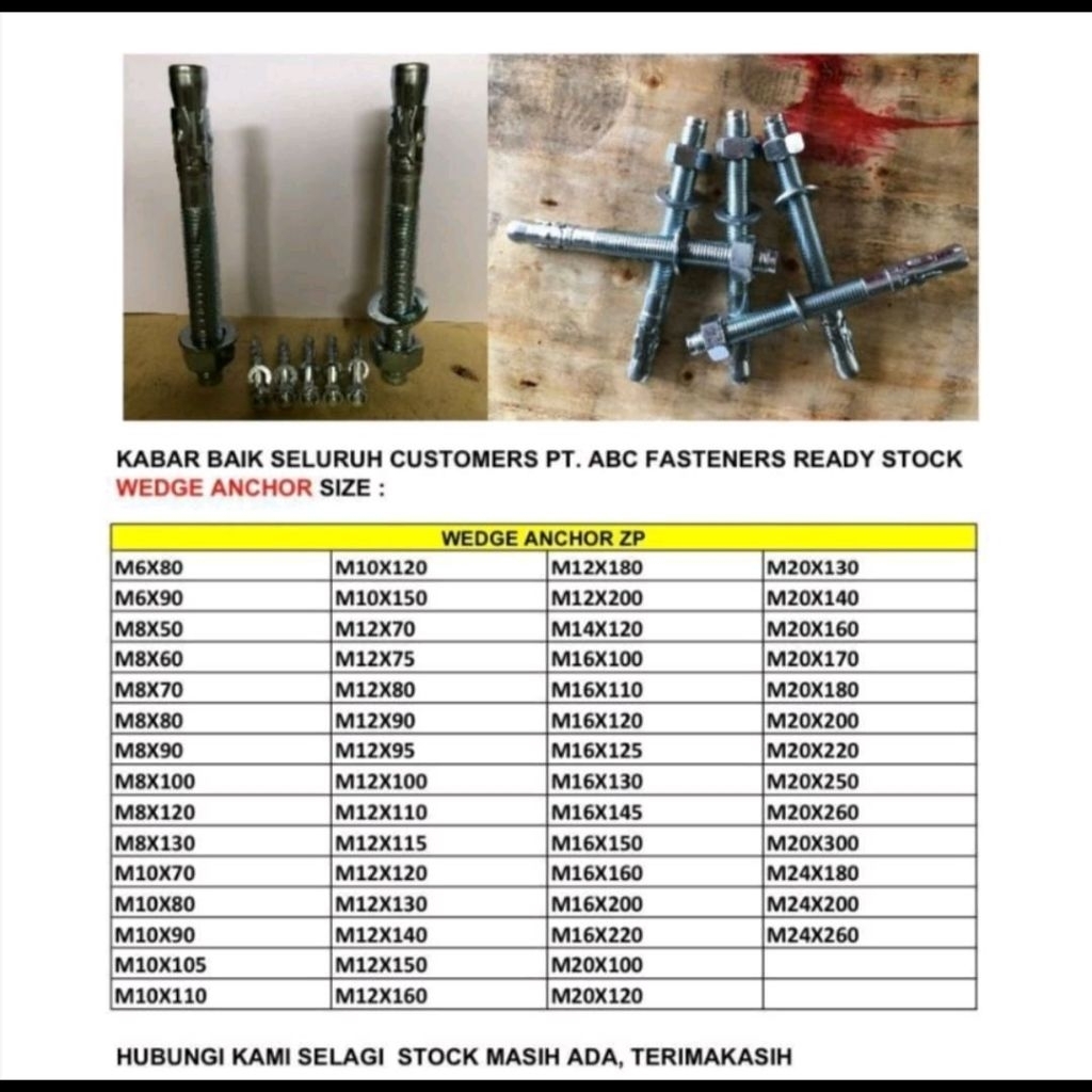 wedge anchor dynabolt/trubolt local M10x150
