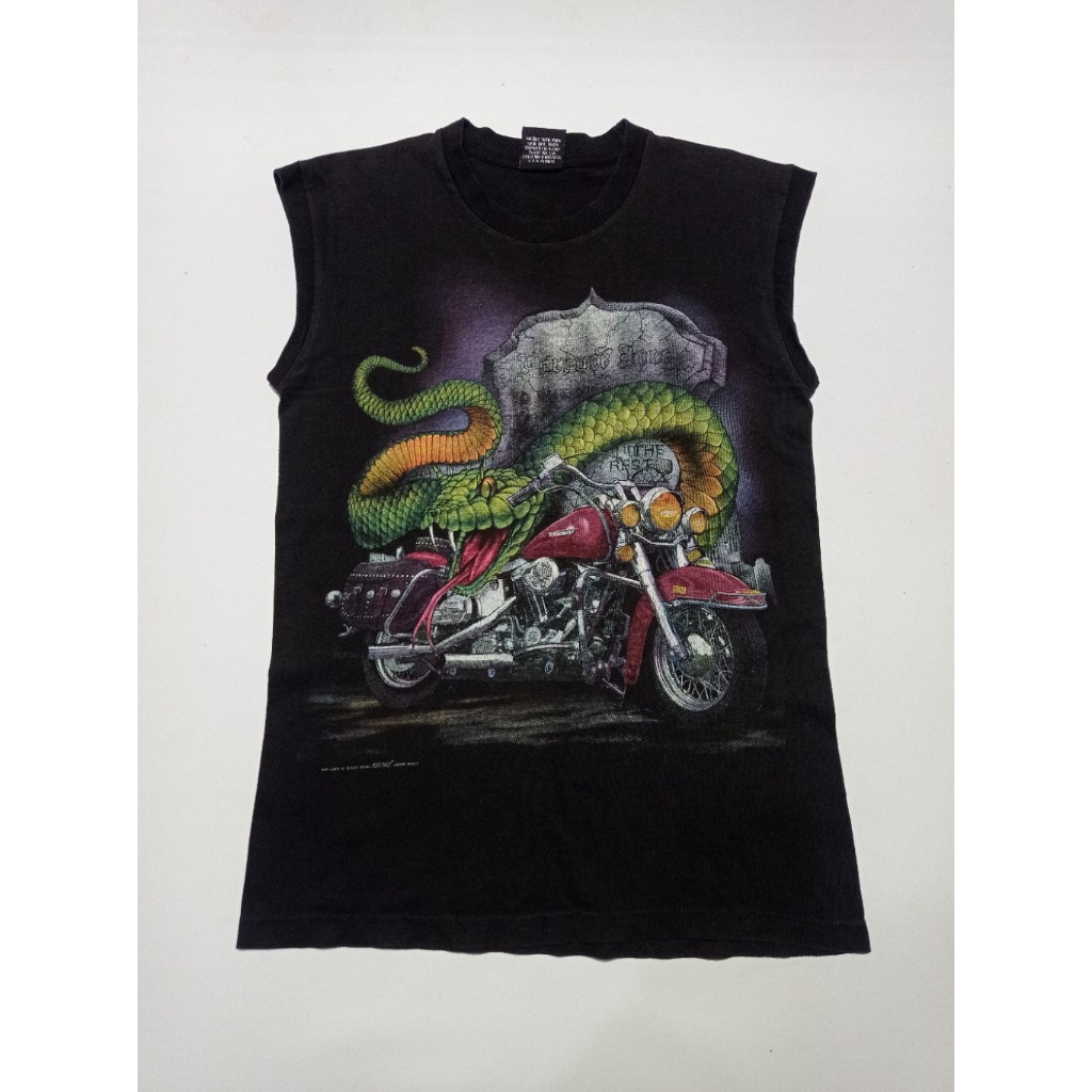 Kaos Sleeveless Vintage Harley Davidson Snake Rock Eagle ©1997 Single Stich Warna Hitam Size M Secon