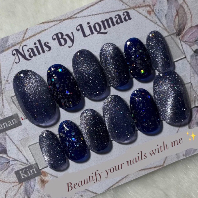 KUKU PALSU NAVY CAT EYE / NAIL ART DAILY / NAIL ART WEDDING
