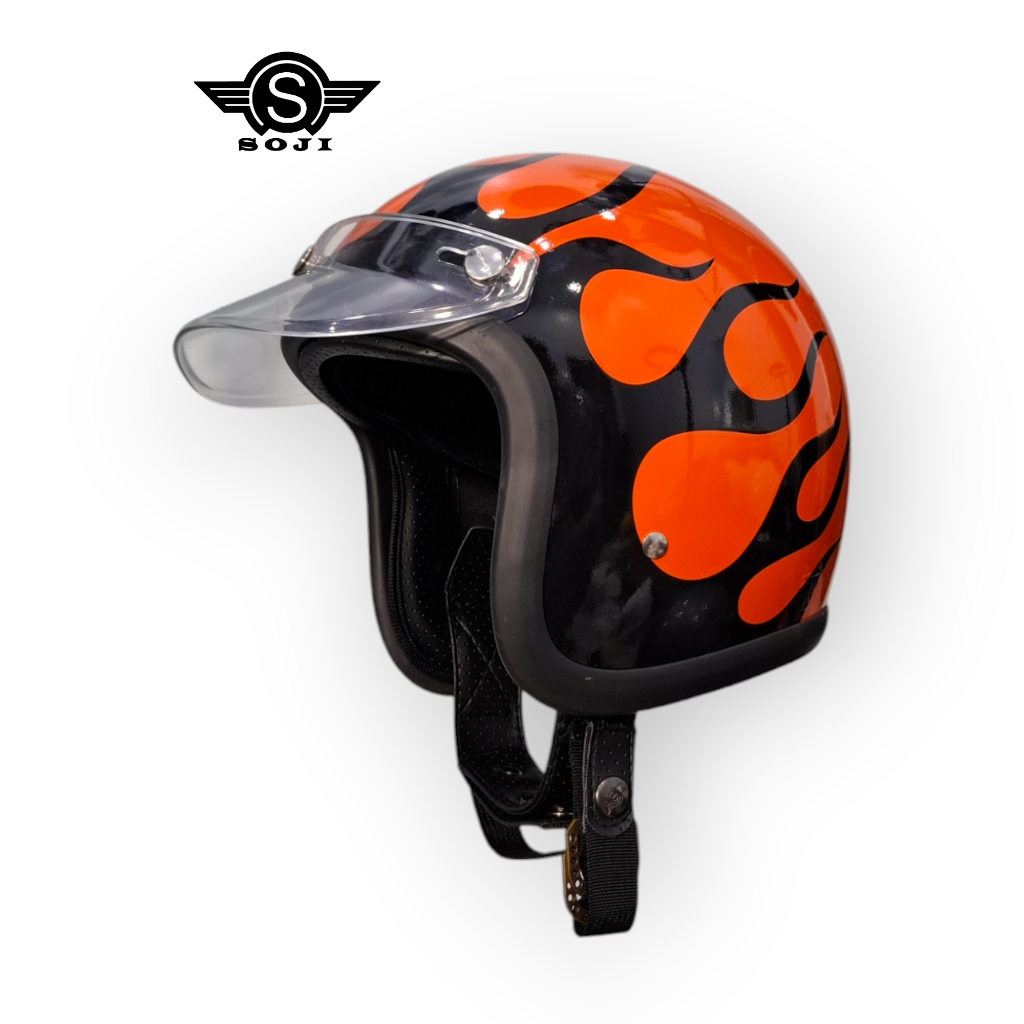 SOJI Helm Slim Head 500tx Flame Api Hitam Pet Slim Japan