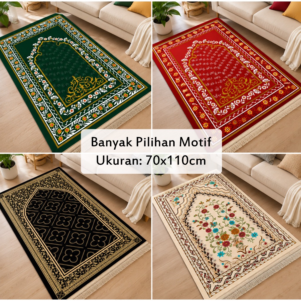 Sajadah Turki PREMIUM UK 70x110CM Bahan Glossy Bludru Motif Elegan Lembut Anti Slip Tebal