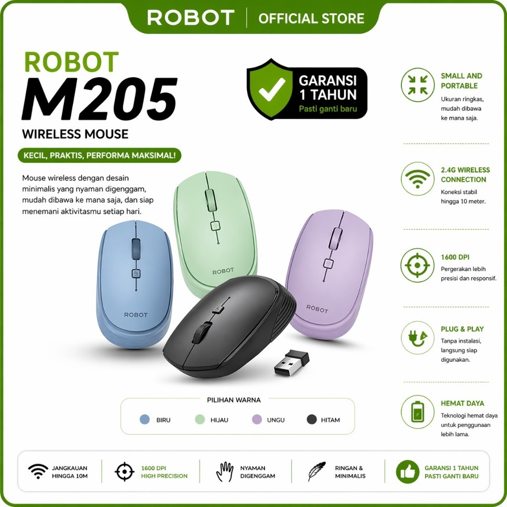 ROBOT M205 / M210 / M260 / M390 / M370 / M360 / M207 / M210S / M355 / M270 Mouse Wireless
