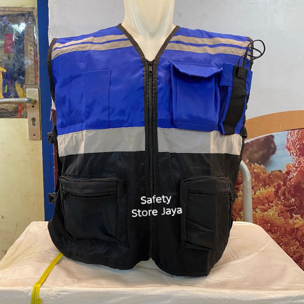 Rompi Safety Kombinasi Biru Hitam Pelindo - Rompi Taslan Biru
