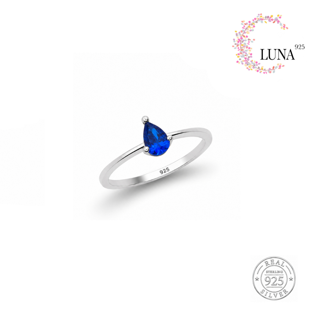LUNA Perhiasan Wanita - Cincin Batu Pear Warna 4x6 Perak Asli - Silver 925