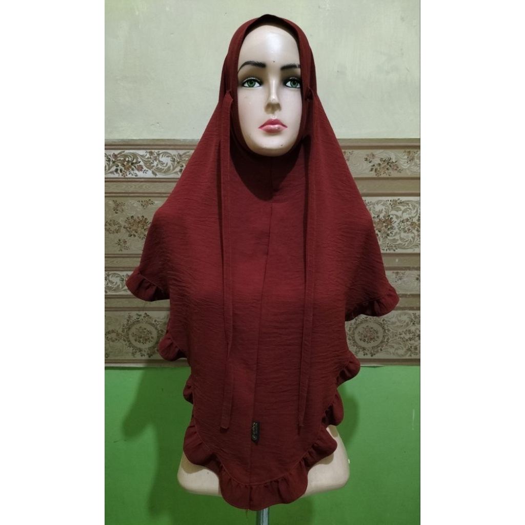 Bergo tali crinkle warna bata