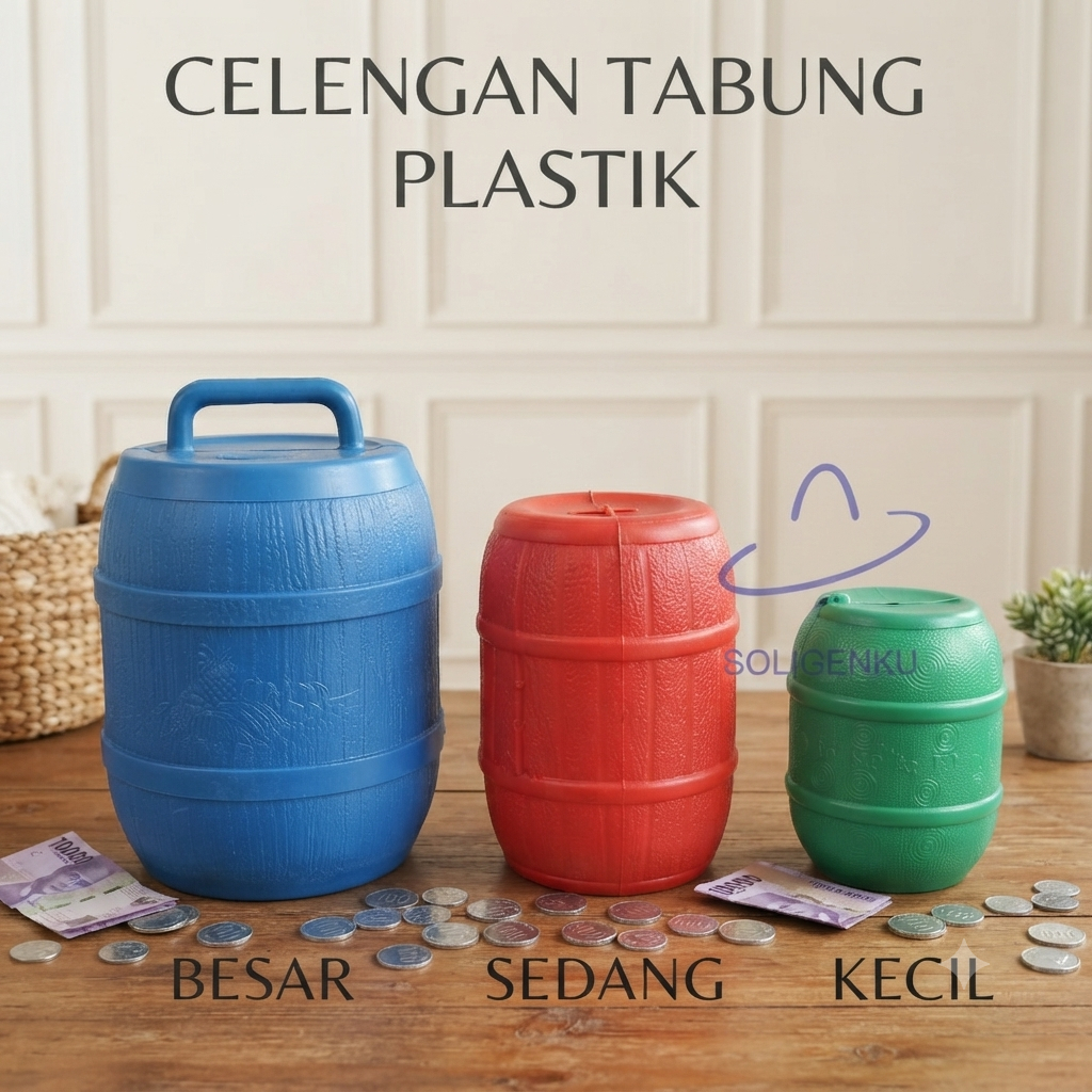 Celengan Plastik Besar Jumbo Sedang Kecil / Celengan Tabung Jumbo Sedang Kecil / Celengan Gentong