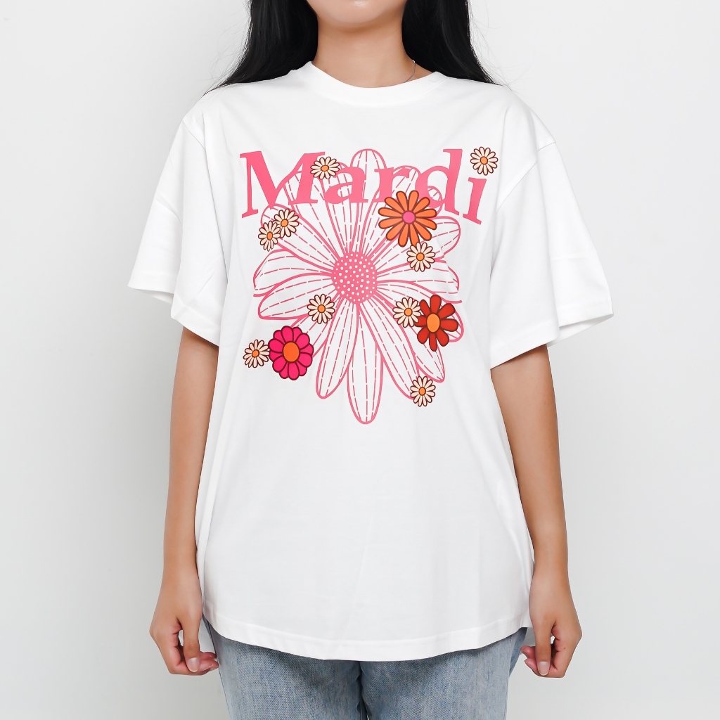 Kaos MARDI MERCREDI FLORAL PINK FUSCHIA WHITE TSHIRT REGULAR 100% ORIGINAL