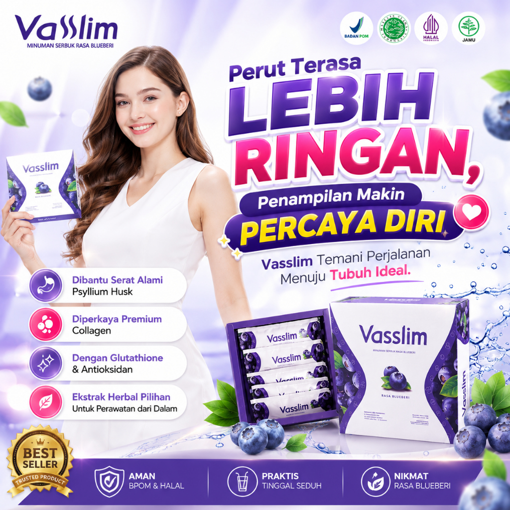 Vasslim Fiber Drink Blueberry Original | Minuman Serat dengan Collagen dan Ekstrak Herbal Bpom