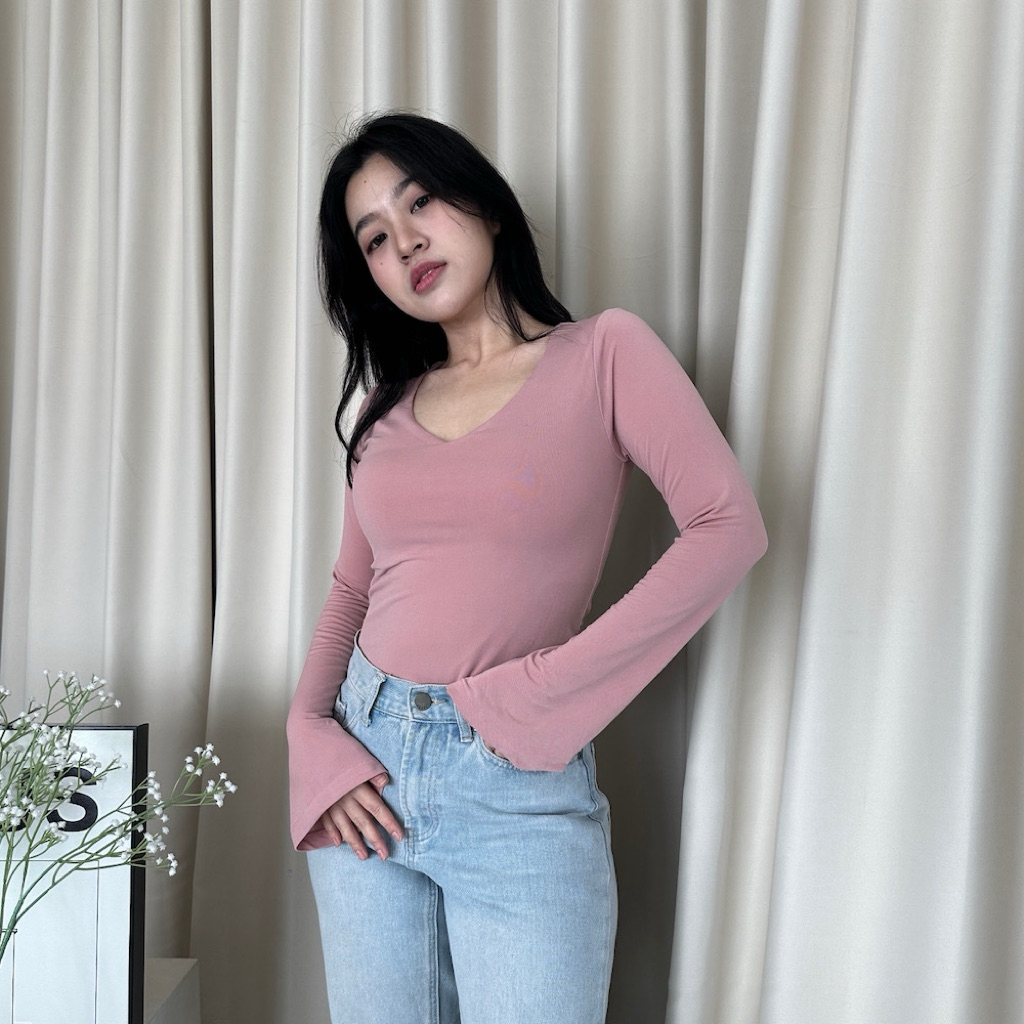 PRELOVED SomethingSweet - MEGHAN Bodysuit Wanita I Atasan Wanita | Bodysuit Basic Lengan Panjang