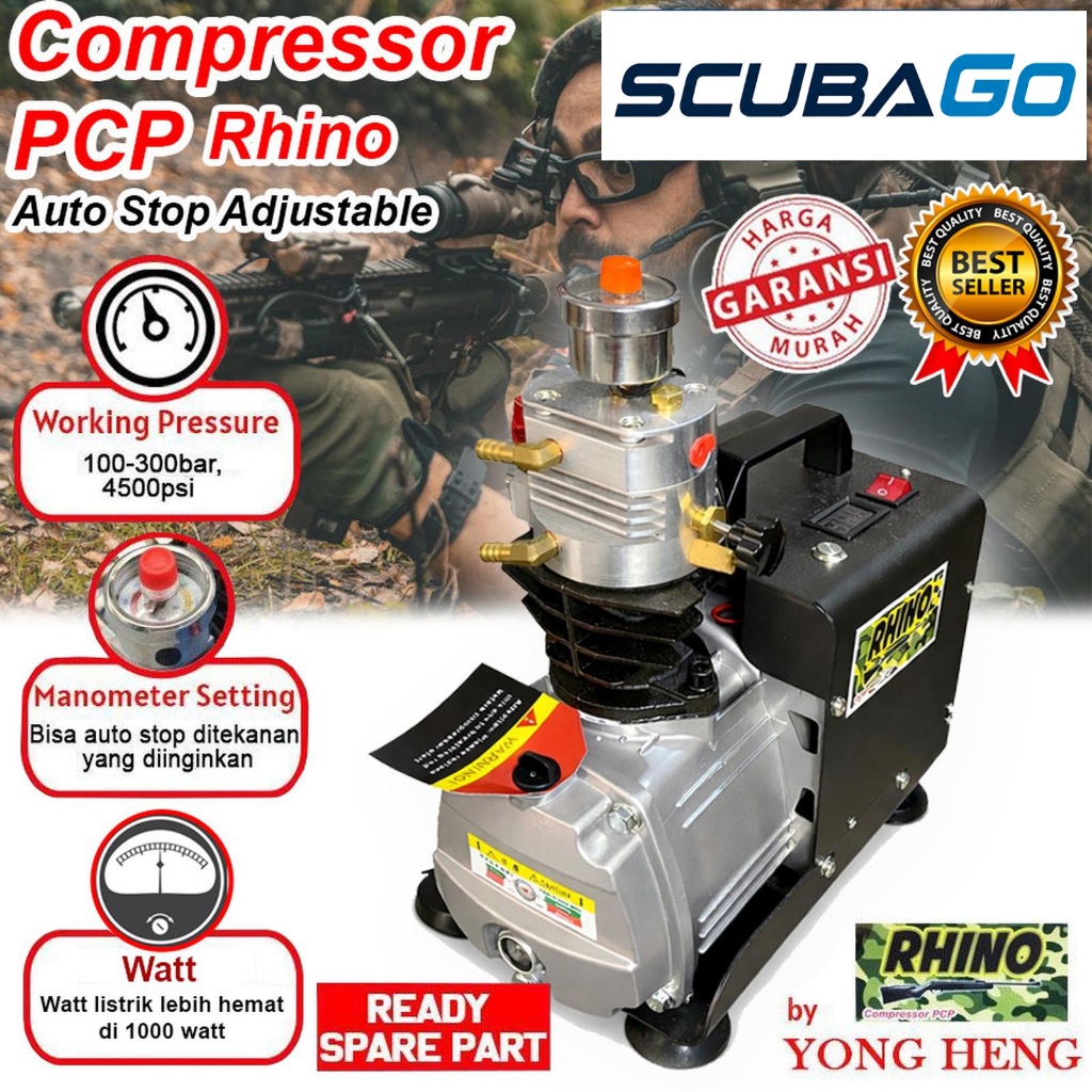 Mini Compressor Rhino Auto Stop Adjustable Low Watt Pompa Kompresor Senapan PCP 4500psi 300bar